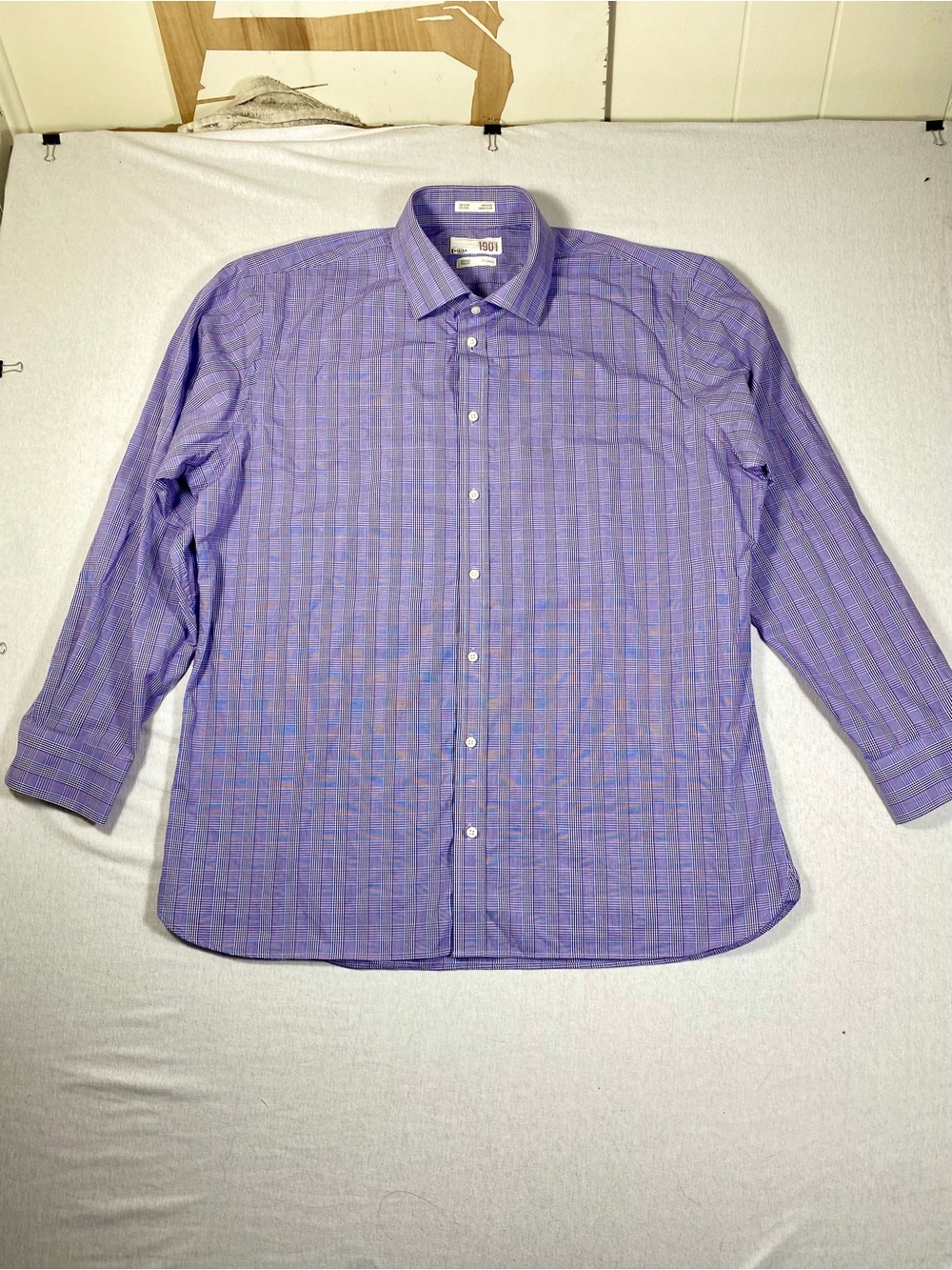 1901 Nordstrom Purple Plaid Trim Fit Dress Shirt Menโs 17.5 34/35